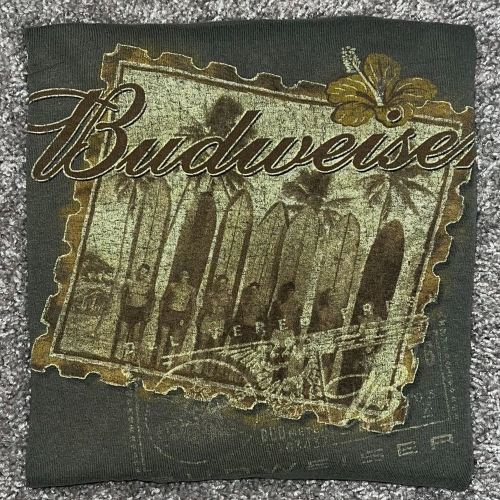 Y2K, olive green Budweiser Tshirt.